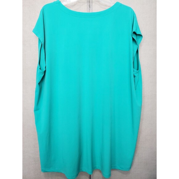 Susan Graver LiquidKnit Green Cap Sleeve Relaxed Fit High-Low Hem Tunic Size L - Picture 3 of 5